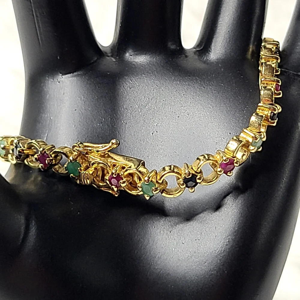 GENUINE Emerald, Ruby, and Sapphire Bracelet